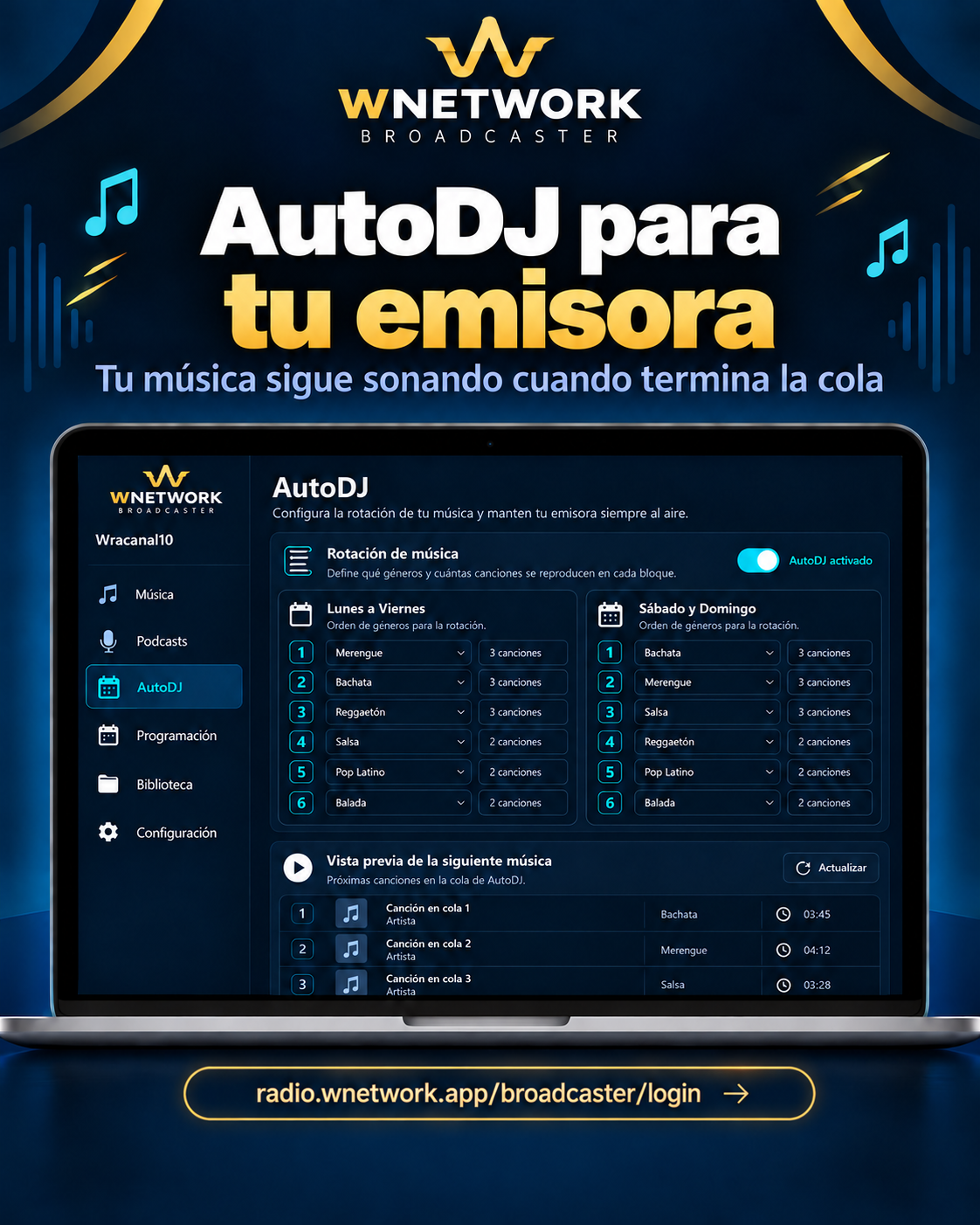 Presentación de las funciones de AutoDJ de Wnetwork
